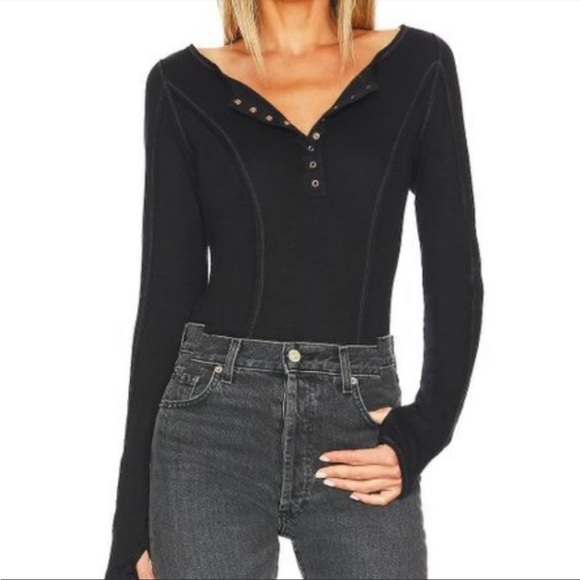 🍀NWT Free People - Sloane Bodysuit Black - L - Picture 2 of 3